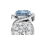 Platinum Three-Stone Fancy Blue Radiant Cut Diamond Wave Pave Band with Prong Setting_35