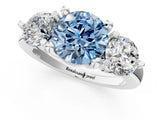 Platinum Three-Stone Fancy Blue Round  Brilliant Cut Solitaire Ring with Prong Setting on a Classic Band 2