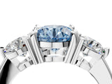 Platinum Three-Stone Fancy Blue Round  Brilliant Cut Solitaire Ring with Prong Setting on a Classic Band 5