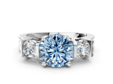 Platinum Three-Stone Fancy Blue Round Cut Cut Classic Band Prong Setting Ring_6