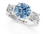 Platinum Three-Stone Fancy Blue Round Cut Cut Classic Band Prong Setting Ring_7