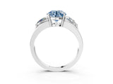 Platinum Three-Stone Fancy Blue Round Cut Cut Diamond Ring with Trillion Side Stones on a Split Shank Band_39