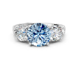 Platinum Three-Stone Fancy Blue Round Cut Cut Milgrain Band Prong Setting Ring_6