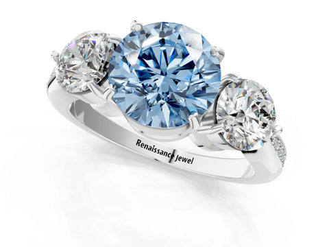 Platinum Three-Stone Fancy Blue Round Cut Diamond Channel Set Engagement Ring with Prong Setting_19