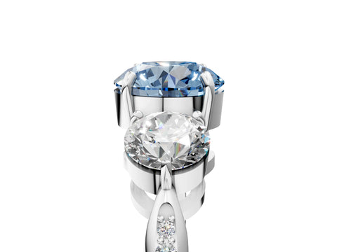 Platinum Three-Stone Fancy Blue Round Cut Diamond Channel Set Engagement Ring with Prong Setting_23