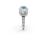 Platinum Three-Stone Fancy Blue Round Cut Halo Diamond Milgrain Band with Four-Prong Setting_14