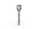 Platinum Three-Stone Fancy Blue Round  Diamond Milgrain Pave Band with Prong Setting 2