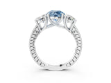 Platinum Three-Stone Fancy Blue Round  Diamond Milgrain Pave Band with Prong Setting 3
