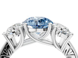 Platinum Three-Stone Fancy Blue Round  Diamond Milgrain Pave Band with Prong Setting 4