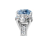 Platinum Three-Stone Fancy Blue Round  Diamond Milgrain Pave Band with Prong Setting 5