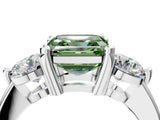 Platinum Three-Stone Fancy Green Asscher  Brilliant Cut Solitaire Ring with Prong Setting on a Classic Band 4