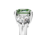 Platinum Three-Stone Fancy Green Asscher  Brilliant Cut Solitaire Ring with Prong Setting on a Classic Band 5