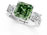 Platinum Three-Stone Fancy Green Asscher Cut Cut Classic Band Prong Setting Ring_13