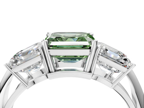 Platinum Three-Stone Fancy Green Asscher Cut Cut Diamond Engagement Ring with Prong Setting on a White Gold Band_52