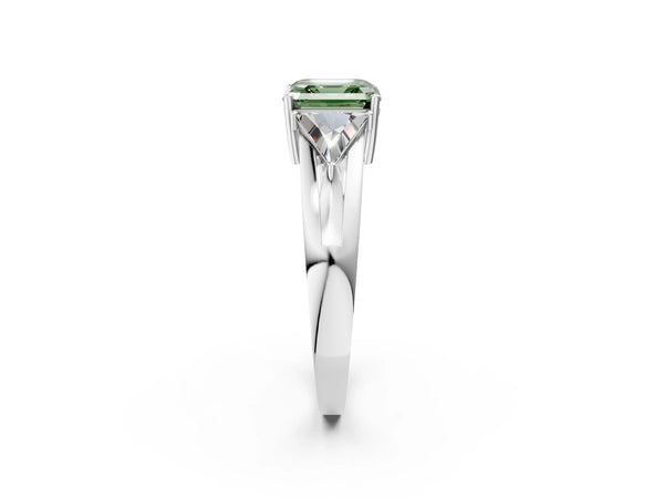Platinum Asscher Cut Split Shank Three Stone Engagement Ring Setting for Fancy Green Center