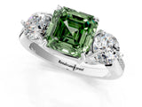 Platinum Three-Stone Fancy Green Asscher Cut Diamond Channel Set Engagement Ring with Prong Setting_25