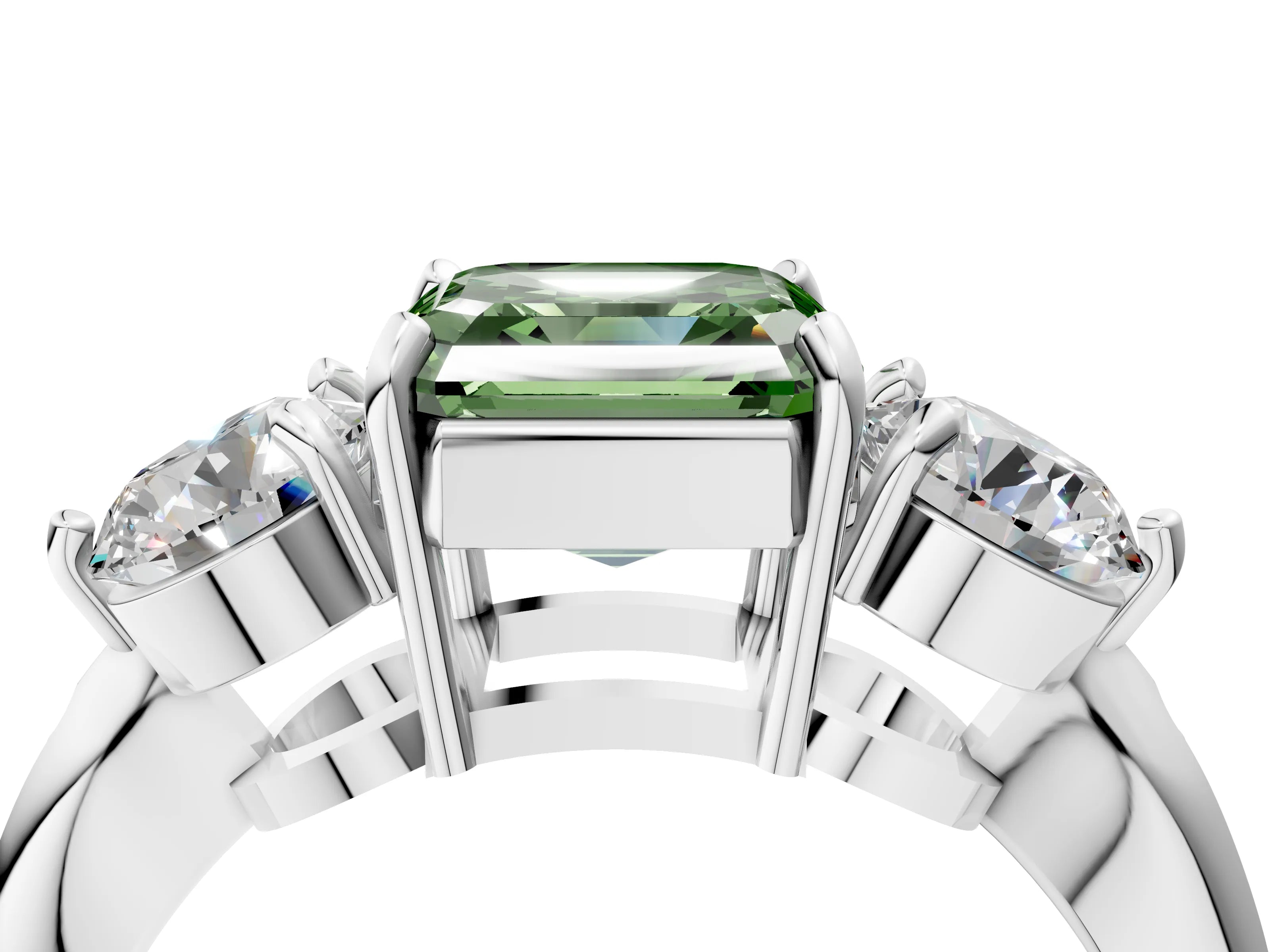 Platinum Three-Stone Fancy Green Asscher Cut Diamond Channel Set Engagement Ring with Prong Setting_28