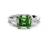 Platinum Three-Stone Fancy Green Asscher Cut Diamond Ring with Pear  Side Stones in Four-Prong Setting_12