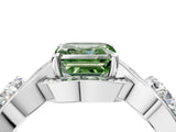 Platinum Three-Stone Fancy Green Asscher Cut Diamond Wave Pave Band with Prong Setting_10