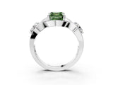 Platinum Three-Stone Fancy Green Asscher Cut Diamond Wave Pave Band with Prong Setting_9