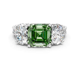 Platinum Three-Stone Fancy Green Asscher  Diamond Milgrain Pave Band with Prong Setting 1