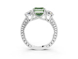 Platinum Three-Stone Fancy Green Asscher  Diamond Milgrain Pave Band with Prong Setting 4