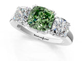 Platinum Three-Stone Fancy Green Cushion Cut Cut Diamond Ring with Channel Set Band and Four-Prong Setting_25