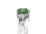 Platinum Three-Stone Fancy Green Cushion Cut Cut Diamond Ring with Trillion Side Stones on a Split Shank Band_17