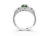 Platinum Three-Stone Fancy Green Cushion Cut Cut Milgrain Band Prong Setting Ring_57