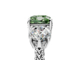 Platinum Three-Stone Fancy Green Cushion Cut Cut Milgrain Band Prong Setting Ring_59