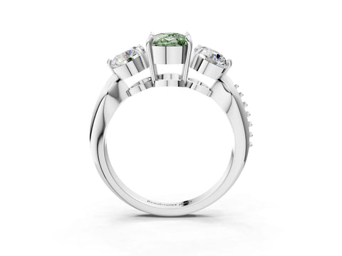 Platinum Three-Stone Fancy Green Cushion Cut Diamond Channel Set Engagement Ring with Prong Setting_28