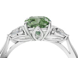 Platinum Three-Stone Fancy Green Cushion Cut Diamond Ring with Pear  Side Stones in Four-Prong Setting_16
