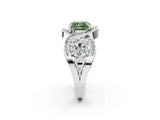 Platinum Three-Stone Fancy Green Cushion Cut Diamond Wave Pave Band with Prong Setting_80