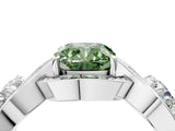 Platinum Three-Stone Fancy Green Cushion Cut Diamond Wave Pave Band with Prong Setting_82