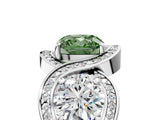 Platinum Three-Stone Fancy Green Cushion Cut Diamond Wave Pave Band with Prong Setting_83