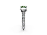 Platinum Three-Stone Fancy Green Cushion  Diamond Milgrain Pave Band with Prong Setting 3