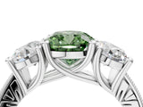 Platinum Three-Stone Fancy Green Cushion  Diamond Milgrain Pave Band with Prong Setting 5