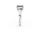 Platinum Three-Stone Fancy Green Emerald  Brilliant Cut Solitaire Ring with Prong Setting on a Classic Band 3