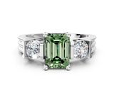 Platinum Three-Stone Fancy Green Emerald Cut Cut Classic Band Prong Setting Ring_6