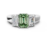 Platinum Three-Stone Fancy Green Emerald Cut Cut Diamond Ring with Channel Set Band and Four-Prong Setting_30