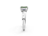 Platinum Three-Stone Fancy Green Emerald Cut Cut Diamond Ring with Channel Set Band and Four-Prong Setting_32