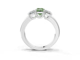 Platinum Three-Stone Fancy Green Emerald Cut Cut Diamond Ring with Channel Set Band and Four-Prong Setting_33