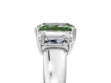 Platinum Three-Stone Fancy Green Emerald Cut Cut Diamond Ring with Channel Set Band and Four-Prong Setting_35