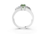 Platinum Three-Stone Fancy Green Emerald Cut Cut Diamond Ring with Trillion Side Stones on a Split Shank Band_33