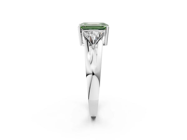 Platinum Emerald Cut Split Shank Three Stone Engagement Ring Setting for Fancy Green Center