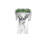 Platinum Three-Stone Fancy Green Emerald Cut Cut Diamond Ring with Trillion Side Stones on a Split Shank Band_89