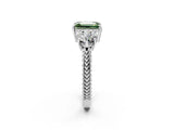 Platinum Three-Stone Fancy Green Emerald Cut Cut Milgrain Band Prong Setting Ring_8