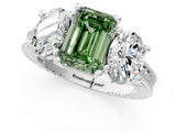 Platinum Three-Stone Fancy Green Emerald  Diamond Milgrain Pave Band with Prong Setting 2