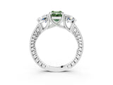 Platinum Three-Stone Fancy Green Emerald  Diamond Milgrain Pave Band with Prong Setting 4