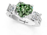 Platinum Three-Stone Fancy Green Heart Cut Cut Classic Band Prong Setting Ring_13